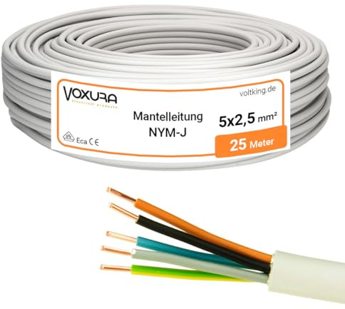 NYM-J 5x2,5 mm² 25m Ring Mantelleitung Installationskabel Stromkabel Feuchtraumkabel Kupfer