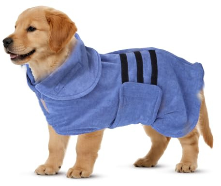 Nobleza Hundebademantel Mikrofaser mit Klettverschluss,Super saugfähig und schnell trocknend,Bademantel für alle Katzen und Hunde,Fünf Größen,Hundehandtuch Weich (S Blau)