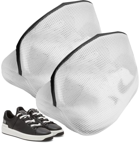 Set de 2 Bolsas para Lavar Zapatillas en Lavadora, Bolsas Reutilizables con Cremallera, Malla de Doble Capa, Protección para Zapatos y Ropa, Fácil de limpiar Tamaño Universal 24x24x40 cm