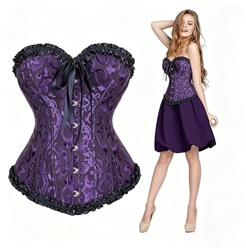 SilverChry Corsetto per Donne, Corsetto Stringivita, Bustino Donna Elegante, Bustier Donna Corpetto Top in Pizzo (IT, Testo, XL, Regular, Regular, Viola)