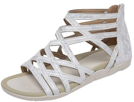 UK 6.5 Women Strappy Gladiator Sandals with Arch Support ,Lightweight Comfortable Back Zipper Roman Casual Walking Fisherman Sandals Open Toe Low Wedges Dressy Summer Flat Sandal Sandles Silver