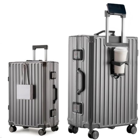 yuweijie Multifunktions Koffer Klein Alu-Rahmen Hartschale Trolley Reisekoffer Handgepäck Zwillingsrollen ZahlenSchloss(Grau, 55cm,45L)