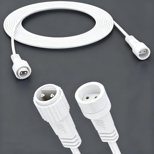 Redefun Prolunga Luci Natale 10 m 2 Pin Maschio Femmina Cavo Connettore IP65 Impermeabile Cavo di Prolunga per Luci Natale Esterno Catena Luminosa, Luce da Giardino, Luce Stringa - Bianco