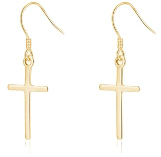 SLUYNZ 925 Sterling Silver Cross Dangle Earrings for Women Teen Girls Cross Drop Earrings Dangle (B-18K GOLD)