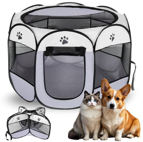 Parc Pliable pour Chiots 74x74x43cm, Parc Portable pour Chats, Enclos pour Petits Animaux, Parcs pour Chiens, Chat, Lapins, Intérieur et Extérieur (Gris)