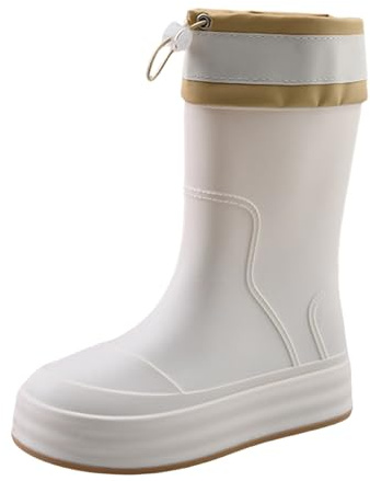 Generisch Bottes en caoutchouc pieds nus pour femme - Bottes de pluie imperméables avec mi-mollet - Bottes en caoutchouc pliables avec tige réglable - Semelle antidérapante - Chaussures légères
