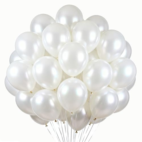 Ballons Blanc Nacré, 60 Pièces Ballon en Latex Blanc, 12 Pouces Blancs Ballons Baudruche, Blancs Guirlande de Ballon pour Anniversaire Mariage Baby Shower Halloween Saint-Valentin Remise Diplôme
