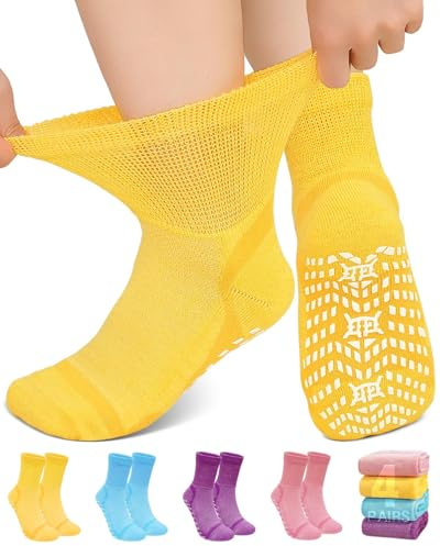 ZFSOCK Calze Senza Elastico Donna: Calzini Diabetici Antiscivolo in Bambù Traspirante Extra Larghi Senza Cucitura per Persone con Gonfiore Alle Gambe Colorato 4 Paia 43-46