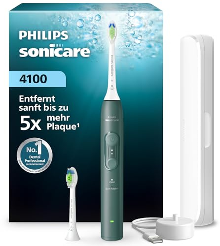 Philips Sonicare Serie 4100 - Cepillo dental sónico con sensor de presión, 4 ajustes de cepillado, EasyStart, SmarTimer, autonomía de 21 días, estuche, verde bosque, HX4042/46, [Nuevo]