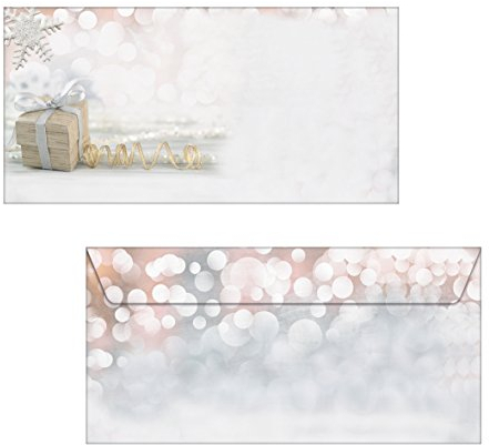 SIGEL DU135 Briefumschläge Weihnachten in sanften Gold- und Silbertönen, DIN lang, 50 Stück, Christmas Surprise