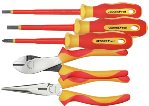 GEDORE red VDE Set 5-teilig, Schlitzschraubendreher 3 & 5,5 mm, Kreuzschlitz PH 2, VDE-Seitenschneider 180 mm, VDE-Flachrundzange 200 mm