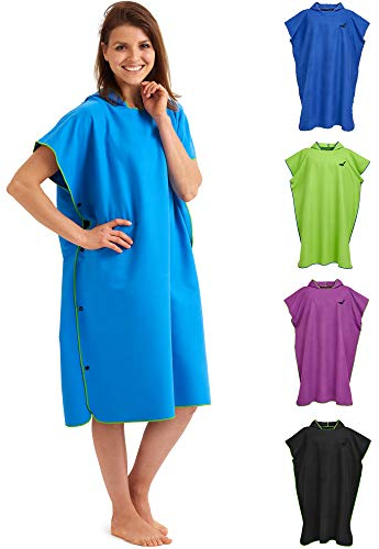 Fit-Flip Strandponcho für Surfer - Poncho Handtuch schnelltrocknend aus Mikrofaser - Umkleidehilfe Strand - Surfponchos Ultraleicht - Badeponcho für Erwachsene (Größe L, Blau/Grün)