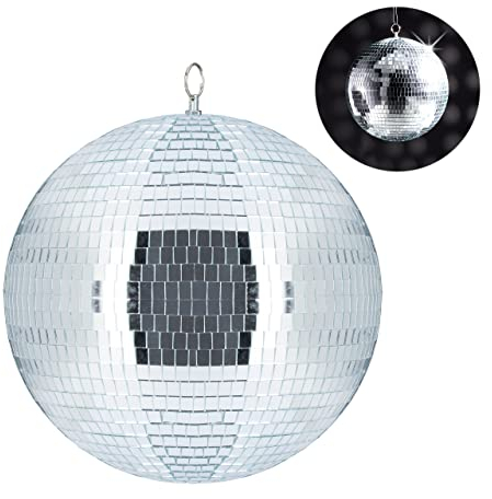 Relaxdays Mirror Ball, Large Ceiling Light, Party Decoration, Disco & New Year’s Eve, Shiny, Reflecting, Ø 30 cm, Silver