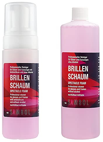 Sambol Brillenschaum 150 ml Flasche & 250 ml Nachfüllflasche im Set Brillenreiniger mit Antistatikum ohne Alkohol by Sambol
