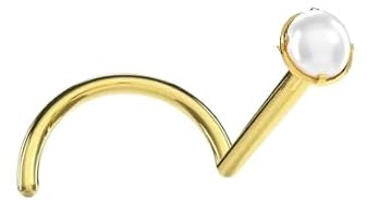 Piercing Nose Pin nässtavar äkta 750 guld med äkta odlade pärlor näspiercing 18 ct gult guld spiral mått 0,6 x 6 x 2,5 mm 45066