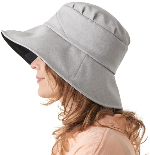 CHARM Damas Sombrero para El Sol Sombrero Verano Playa Japonés Diseño Ancho ala UV Protección Gris Claro