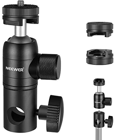 NEEWER Lichtstativ-Halterungsadapter mit Kaltschuh und 1/4-Zoll-Schraube Mini-Kugelkopf, wendbare Montageplatte für Kamera-Monitor-Ringlicht, passend für Flachkopf/Galgenarm/C-Ständer, max. Belastung