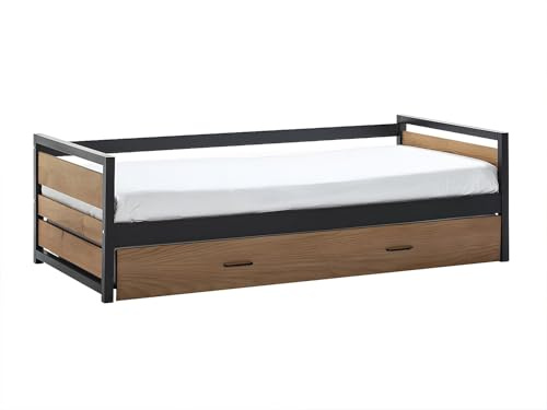 Vente-unique-Letto a scomparsa industriale 2 x 90 x 190 cm MDF, Pino e metallo Colore: Noce e antracite - BOSTON