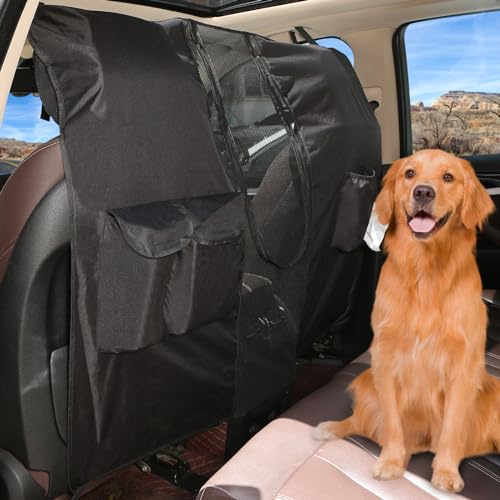 Q-DDOIT Dog Car Net Barrier for SUVs, Pet Barrier with Adjustable Rope and Storage Bag, Dog Fence Barrier for Car Front Seats, Car Divider for Driving Safely with Children & Pets