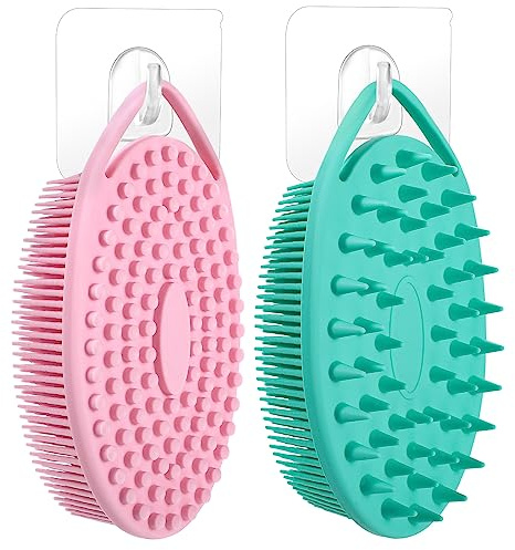 2 Packs Silicone Body Scrubber, Dual-Sided Shower Scrubber Exfoliating Body Scrub Brush Silicone Loofah for Women Men Kids Deep Cleansing and Massage Tool