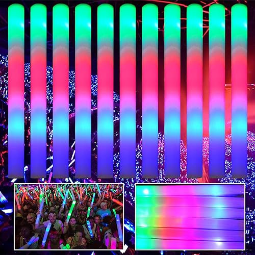 Foam Glow Sticks, 42pcs Sticks Glow for Children, 16.5in Glow Sticks Party Packs Glow In The Dark Led Glow Sticks Party Supplies 3 Modes Sticks Glow for Wedding Halloween Christmas
