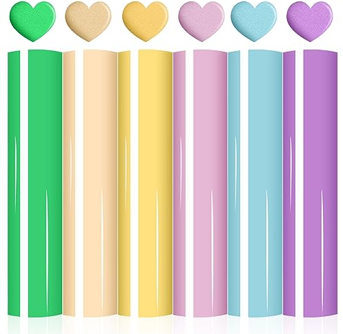 Souarts Plotterfolie Textil Vinyl Bonbonfarben, 3D Schaumstoff Flockfolie für Plotter Textil Vinylfolie Transferpapier zum Aufbügeln Plotter für DIY T-Shirt Handwerk Leder 6PCS