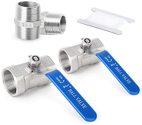 ERGAOBOY 2 Pcs 1/4 Female x 1/4 Female BSP Heavy Duty 304 Stainless Steel Ball Valve with Male Hex Nipple Connectors
