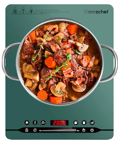 Placa de inducción 1 placa AMZCHEF 2000W Placa de inducción portátil con calentamiento rápido,Diseño portátil,Rango de temperatura 60-240°C,Temporizador, función,Seguro para niños,Verde