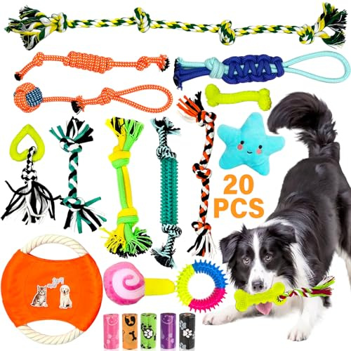 Snarflun Jouet pour Chiens 20 Balles pour Chien,houets pour Chiens Jouet de Corde à Mâcher, Durables Indestructible à Mâcher Corde de Dentition pour Petit Moyen Chien Nettoyage de Dents