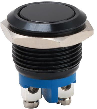 Wonvify Schalter 12 V mit Knopf, Mini 16 mm, runde Ein-/Aus-Tasten, aus Metall, universell, wasserdicht, mit Steckdose, für Auto/LKW/Boot/Haushaltsgeräte, Schwarz