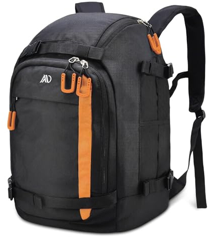 MoopGou Ski Boot Bag, 50L Ski Boot Travel Backpack 1680D Nylon Waterproof Ski Bag for Ski Boots, Ski Helmet, Goggles, Gloves, Apparel & Skiing Gear Accessories for Men, Women and Youth- Orange