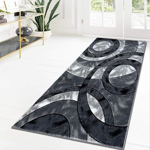 Cozy Haven Ecliptic Runner Rug - Washable Hallway Carpet Runners, Non-Slip Floor Mats for Kitchen, Living Room, Corridor, Entryway, Door Entrances – (Grey, 80x150 cm)