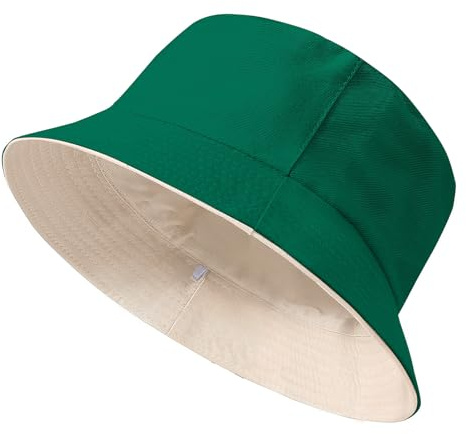 Xnova Cappello Pescatore da Sole Unisex Reversibile Bucket Hat da Pesca Portatile e Pieghevole Cotone UV Protezione Cappellino a Secchiello EstivoDonna Uomo (Verde-Beige, L:62-64cm)
