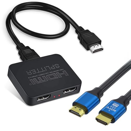 HDMI Splitter 1 In 2 Out, 4K Dual HDMI Adapter for 2 Monitors with 1.5M HDMI's Cable, fits HDTV PS4 Xbox Sky Box Fire Stick | 4K@30HZ Full HD 1080P 3D (Not Extend, Just Duplicate/Mirror Screens)