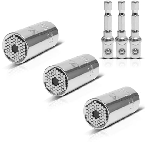 STAHLWERK Lot de 3 clés à douille universelles 7-19 mm multifonctions pour cliquet 3/8 avec adaptateur pour perceuses électriques et sans fil