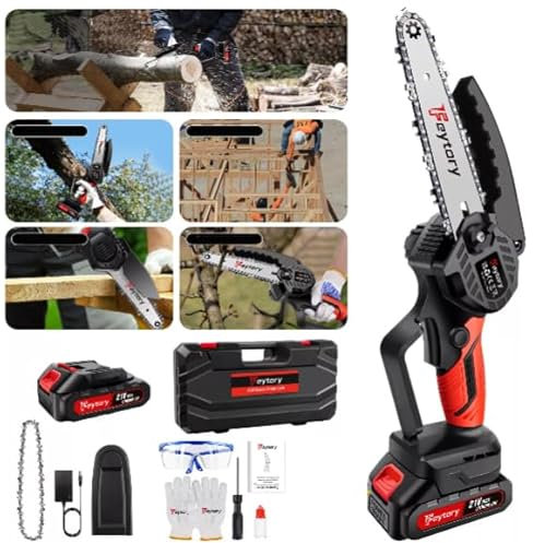 Mini tronçonneuse avec 2 batteries 1,5 Ah, 15 Ah, tronçonneuse sans balais de 15,2 cm, tronçonneuse à main, pour sécateur, élagueuse, coupe du bois