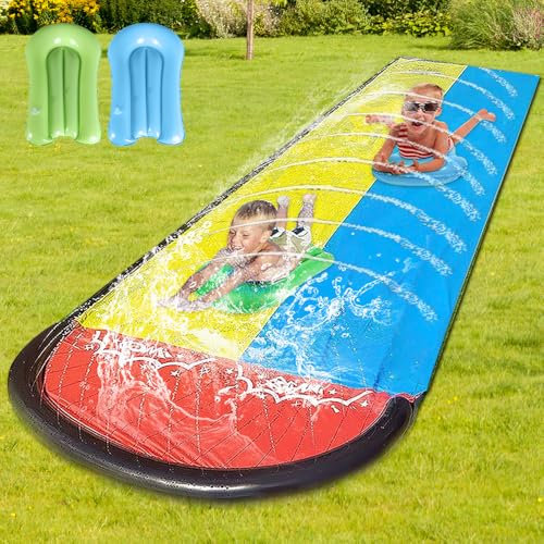 AVCXEC Toboggan Aquatique, 610cm * 140cm Toboggan pour Pelouse avec 2 Planches de Surf, Toboggan à Eau pour Double Glissade, Toboggan Aquatique Long pour Jardin, Pelouse et Jeux d'eau en Extérieur