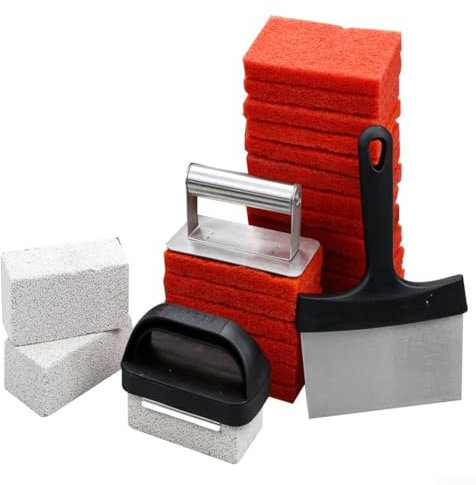 Esenciales de limpieza de plancha para 26 piezas, kit resistente perfecto para entusiastas de barbacoas al aire libre e interior