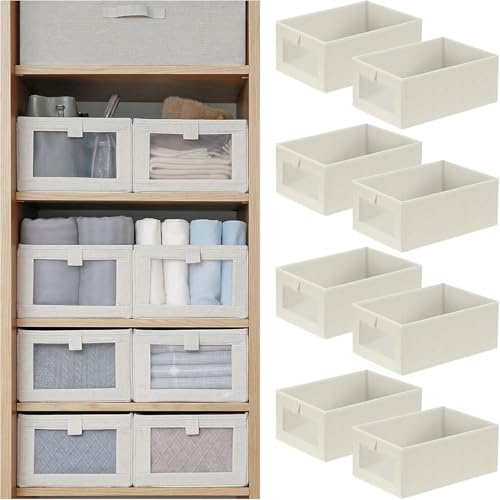ZPONEED 8 Stück Schubladen Ordnungssystem Schrank Organizer, Faltbare Aufbewahrungsbox mit Klarem, Stapelbar Unterwäsche Organizer, Kleiderschrank für Kleidung, Hosen, Socken, Krawatten