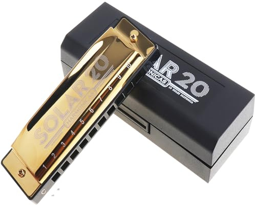 Diatonic Harmonica, Key of C, 10 Holes Blues Harp for Adult Beginners - Professional Grade Brass Reed, Metal Covers, Includes Protective Case