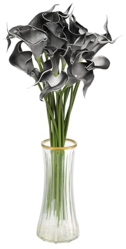 sourcing map Bouquet de 20 lys calla artificiels en soie au toucher réel pour la maison, le jardin, la décoration de fête de mariage, gris foncé