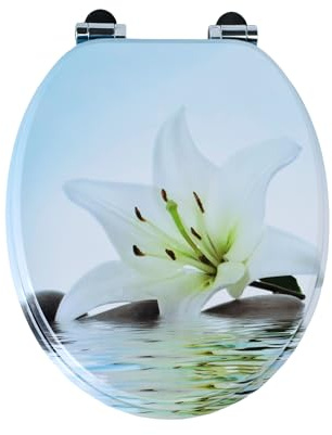 SINOBATH WC-Sitz mit Soft-Close Funktion, Antibakterieller Toiletten-Deckel aus MDF Holzkern, Einfache Montage, Stabil & Langlebig (Blütenblatt)