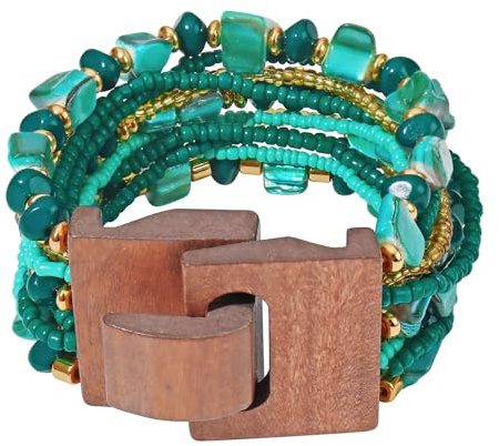 Coiris Boho Bangle Bracelets for Women Wooden Beaded Bracelets Chunky Bohemian Beach Bracelets Jewelry for Women