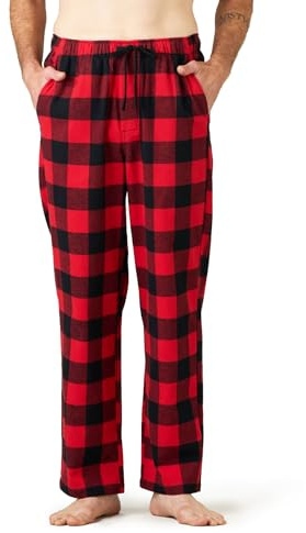 LAPASA Pantaloni Pigiama Micropile e 100% Flanella di Cotone Uomo M39/M128 - Abbigliamento da Notte Pantaloni Tuta Lunghi Casa Relax Elasticizzati Scozzesi Quadri L Nero