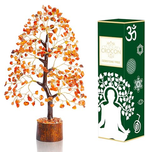 Carnelian Orange Crystal Chakra Tree of Life Spiritual Healing Meditation Gift Bonsai Tree for Home & Room Decor Crystal Gift for Women Present Birthday Gifts for Women Men Housewarming Mum Dad