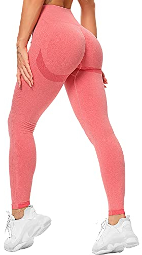 RIOJOY Scrunch Butt Leggings Damen High Waist Seamless Push Up Booty Leggins Hose für Sport Yoga Fitness Gym Workout, Rosa XS