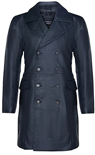 Infinity Leather Abrigo Largo para Hombre de Cuero Negro Estilo U-Boat Gabardina Militar Alemana de la II Guerra Mundial