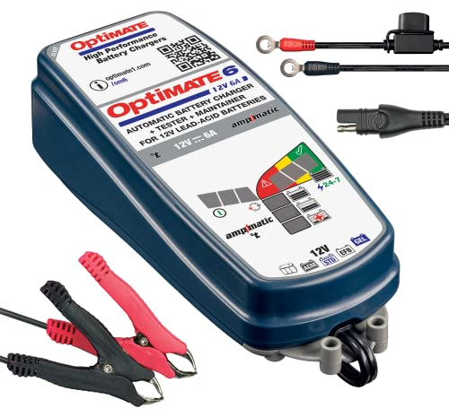 TECMATE Optimate 6 Ampmatic, TM360, 9-stufiges gekapseltes batterieschonendes 12V 6A Lade- & Wartungsgerät, Silver-Serie