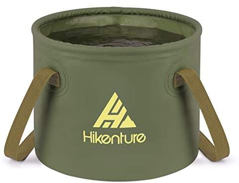 HIKENTURE Utomhus vikbar skål 10 L/15 L/20 L, vikbar hink camping, vikbar hink gjord av slitstarkt presenningstyg, som tvättskål, diskskål, sköljskål, fiskelåk för sköljning (16 L, armégrön) -B3