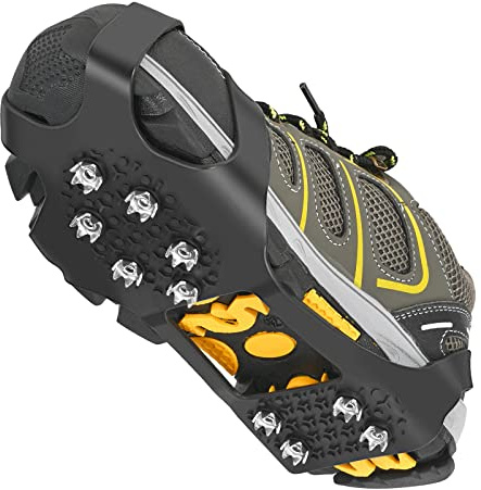 Grectek GT10 Light Ice Snow Grips Cleat Crampons Over Shoe Boot Traction Cleat Slip-on Stretch Footwear (Black, Medium)